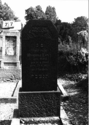 Grabstein 177 (Index: 99796873) Material: Granit Zustand: gut Maße HxBxT: 150x52x16 cm Beschreibung: Stele, Sockel, abgeflachter giebelartiger Abschluß Symbolik: Blumenschale: Grabstein 177