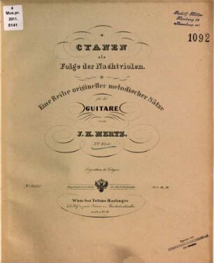 Cyanen : als Folge der Nachtviolen ; eine Reihe origineller melodischer Sätze ; für die Guitare ; 5tes Werk