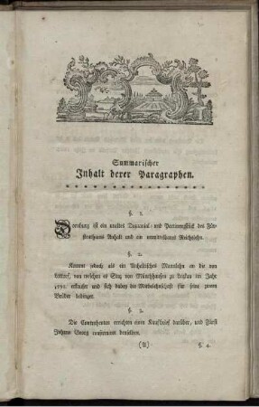 Summarischer Inhalt derer Paragraphen.