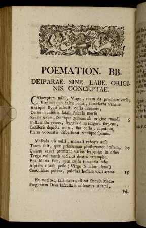 Poemation. BB. Deiparae. Sine. Labe. Originis. Conceptae.