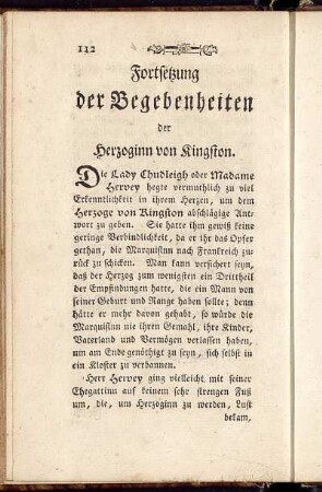 Fortsetzung der Begebenheiten der Herzoginn von Kingston.