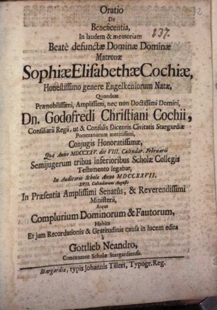 Oratio de beneficentia