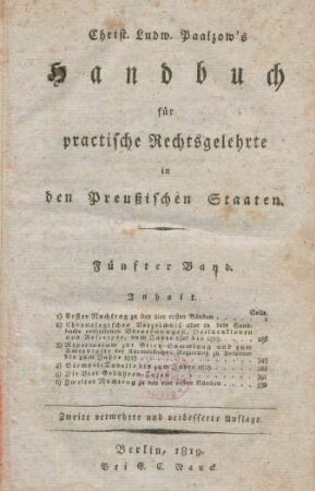Bd. 5: Christ. Ludw. Paalzow's Handbuch für practische Rechtsgelehrte in den Preußischen Staaten