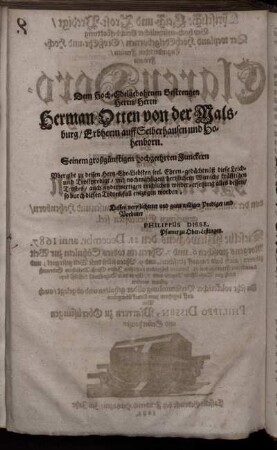 Dem Hoch-Edelgebohrnen Gestrengen Herrn/ Herrn Hermann-Otten von der Malsburg ...