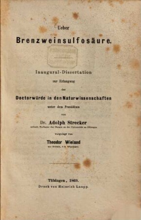 Ueber Brenzweinsulfosäure : Inaug. Diss.