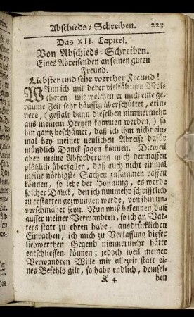 Das XII. Capitel. Von Abschieds-Schreiben.