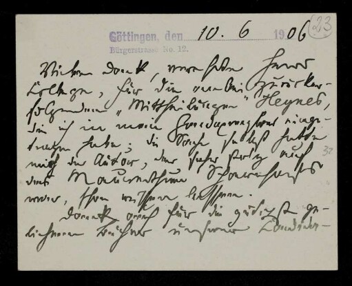 Nr. 23 Brief von Max Lehmann an Edward Schröder. Göttingen, 10.6.1906