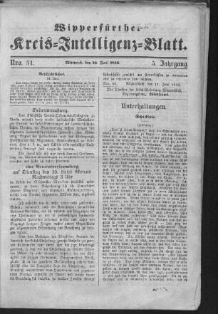Wipperfürther Kreis-Intelligenzblatt : amtliches Organ des Kreises Wipperfürth
