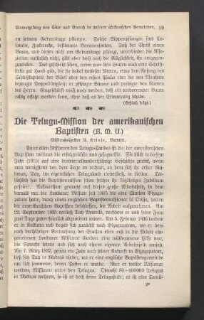Die Telugu-Mission der amerikanischen Baptisten (B. M. U.)