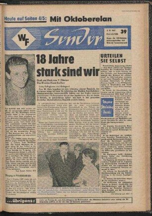 Betriebszeitung 'WF-Sender', Nr.39/1967 (2. Oktober 1967)