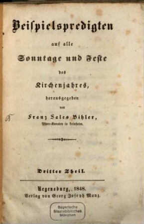 Beispielspredigten auf alle Sonntage und Feste des Kirchenjahres, 3