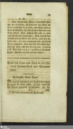 Brief des Lieut. von Katt an den General-Feldmarschall von Wartensleben