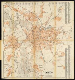 Stadtplan von Leipzig , 1:10 500, Lithographie, 1893 : Plan von Leipzig / lithographiert von J. G. Busch. - 1:10 500. - Leipzig : Jütte, [1893]. - 1 Kt. : zweifarb. ; 71 x 83 cm. - Mit Straßenverz. u.Gebäudekennung