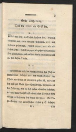 Erste Abtheilung. Daß die Seele ein Geist sey.