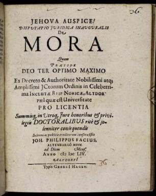 Disputatio Iuridica Inauguralis De Mora