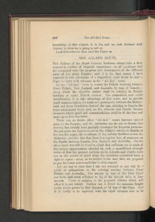 The All-Red Route. By the Right Hon. Lord Strathcona, G.C.M.G.