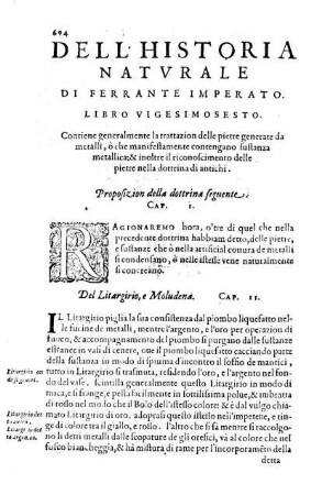 Libro Vigesimosesto. Contiene generalmente la trattazion delle pietre generale da metalli ...