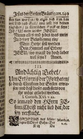 III. Andächtig Gebet.