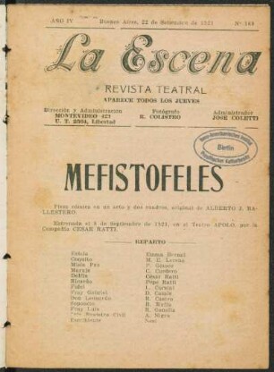 Mefistófeles : pieza cómica en un acto y dos cuadros