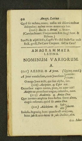 Anagrammata Latina. Nominum Variorum.