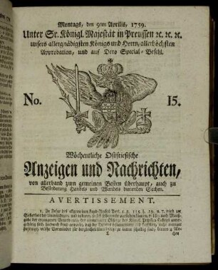 No. 15. Montags, den 9ten Aprilis, 1759.