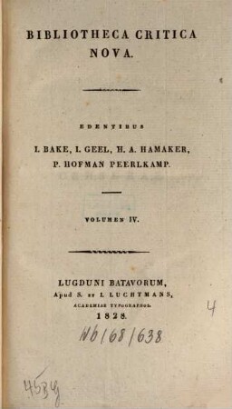 Bibliotheca critica nova. 4, 4. 1828