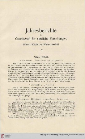 Jahresbericht der Gesellschaft für nützliche Forschungen. Winter 1905/06 bis Winter 1907/08