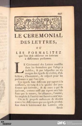 Le Ceremonial Des Lettres, Ou Les Formalitez que l'on doit observer en écrivant à différentes personnes.