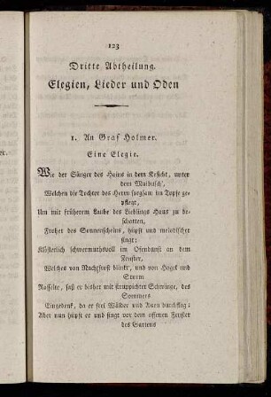 Dritte Abtheilung. Elegien, Lieder und Oden