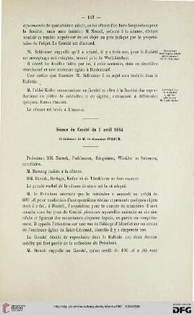 Séance du Comité du 7 avril 1884