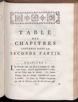 Table des Chapitres contenus dans La Seconde Partie.