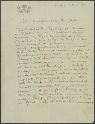 03. November 1901, Dresden [Brief von Alphons Stübel an Max Uhle]