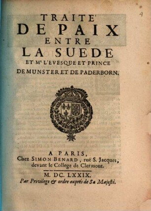 Traité de Paix entre la Suede et Mr. l'Evesque de Munster
