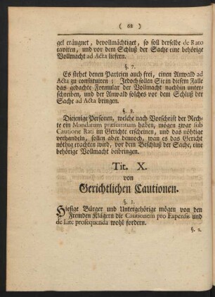 Tit. X. von Gerichtlichen Cautionen