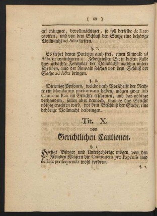 Tit. X. von Gerichtlichen Cautionen