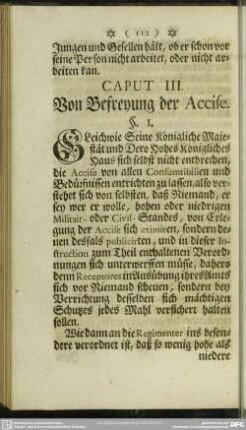 Caput III. Von Befreyung der Accise