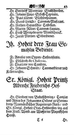 Sr. Königl. Hoheit Printz Albrecht Friederichs Hof-Staat.