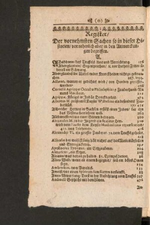 Register, Der vornehmsten Sachen so in dieser Historien, vornehmlich aer in den Anmerckungen begriffen