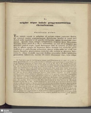 De origine atque indole progymnasmatum rhetoricorum. Particula prima