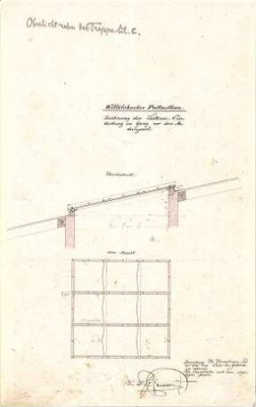 Gärtner, Friedrich von; München; Wittelsbacherpalast - Oberlicht neben der Treppe (Ansicht, Schnitt)