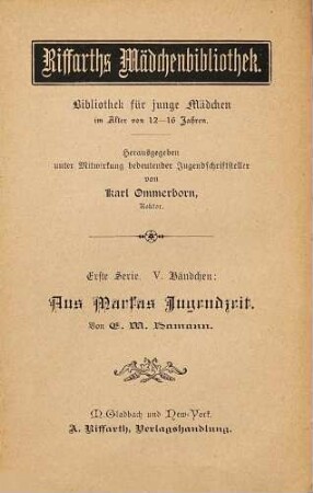Aus Marfas Jugendzeit : Erzählung
