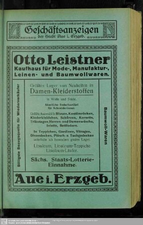 Anzeigen : Geschäftsanzeigen der Stadt Aue i. Erzgeb.