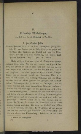 II. Urkundliche Mittheilungen