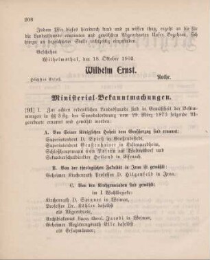 91. Ministerial-Bekanntmachung, betreffend das Ergebniß der Wahlen zur achten ordentlichen Landessynode