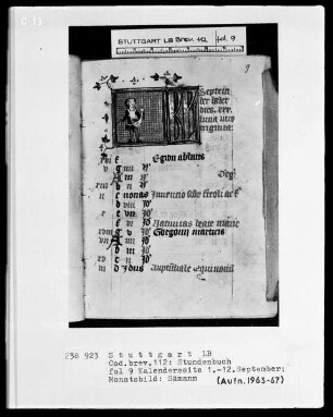 Lateinisch-französisches Stundenbuch — Monatsbild September, Folio 9recto