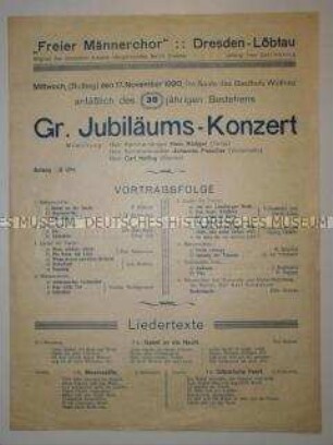Programm eines Konzertes des "Freien Männerchors" Dresden-Löbtau