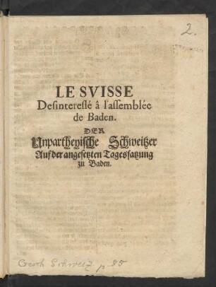 Le Suisse Desinteressé a l'assemblée de Baden