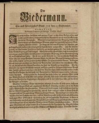 Ein und siebenzigstes Blatt 1728 den 13 September