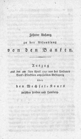 Zehnter Anhang zu der Abhandlung von den Banken.