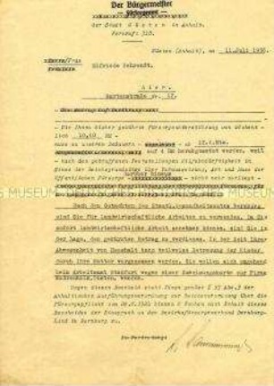 Bescheid über die Kürzung der Fürsorge